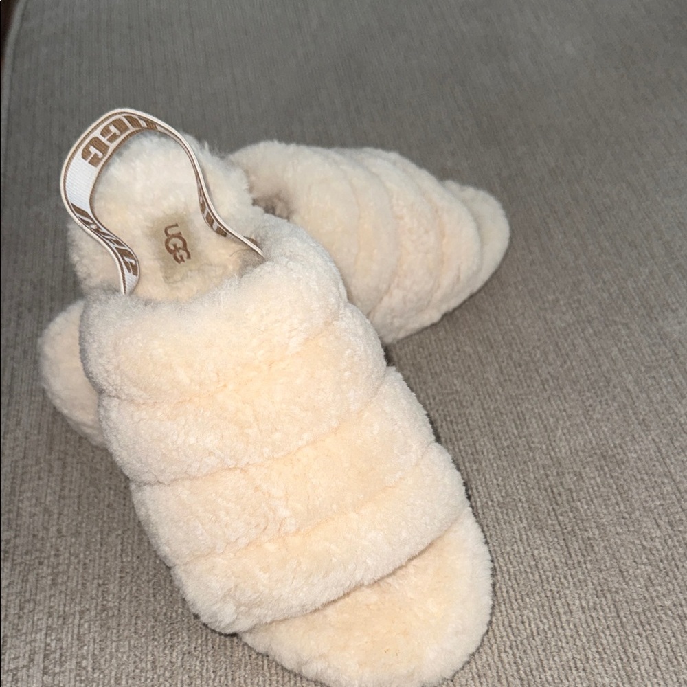 UGG Cream Fluff Yeah Back Strap Slide Slippers size 8 - Picture 2 of 7